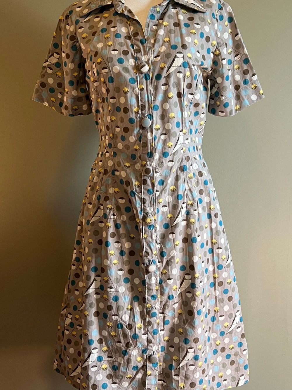 Vintage Handmade Button-Down Dress‎ with Birds